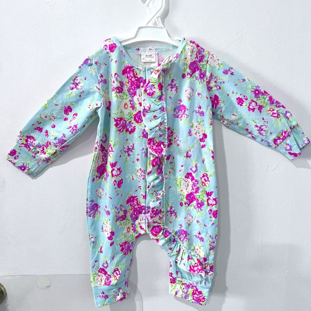 Honeydew Baby Blue Pink Green Floral Ruffled Long Sleeve Girls Onesie
